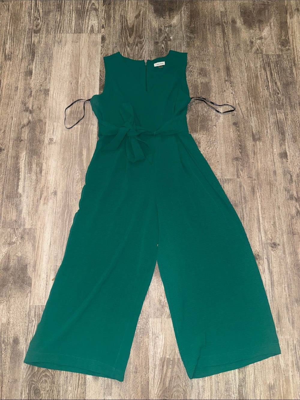 Calvin Klein Emerald Green Sleeveless Wide-Leg Tie-Waist Jumpsuit